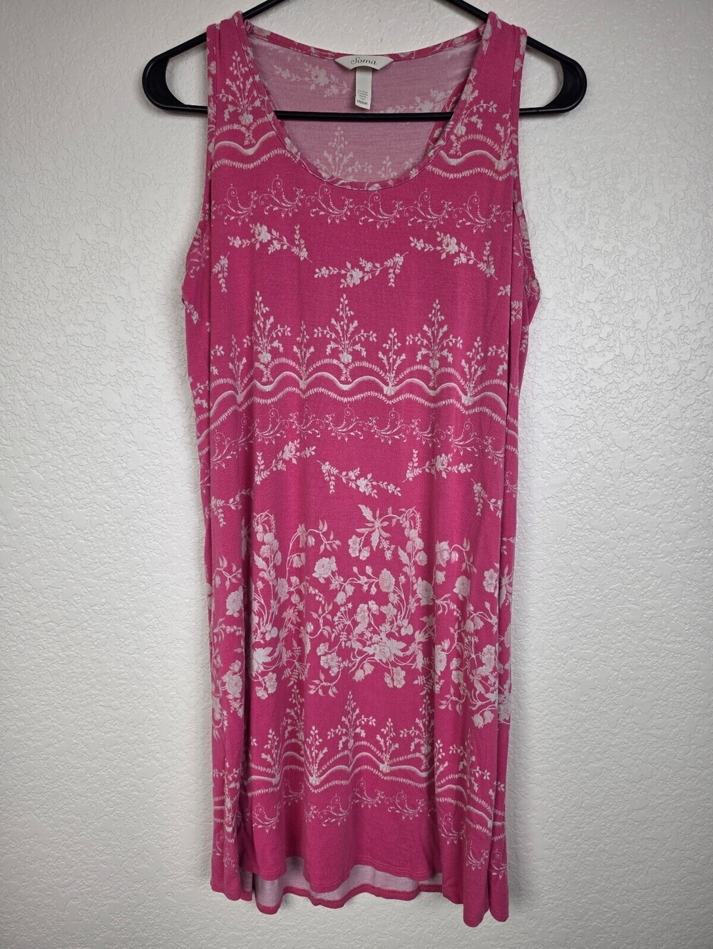 Soma Pink Floral Rayon Spandex Sleeveless Dress Medium